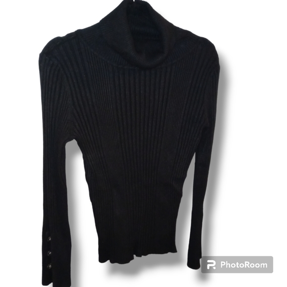 🤑 Time & Tru M 8-10 Black L/s Button Sleeve Turtle Neck Top - Picture 3 of 4